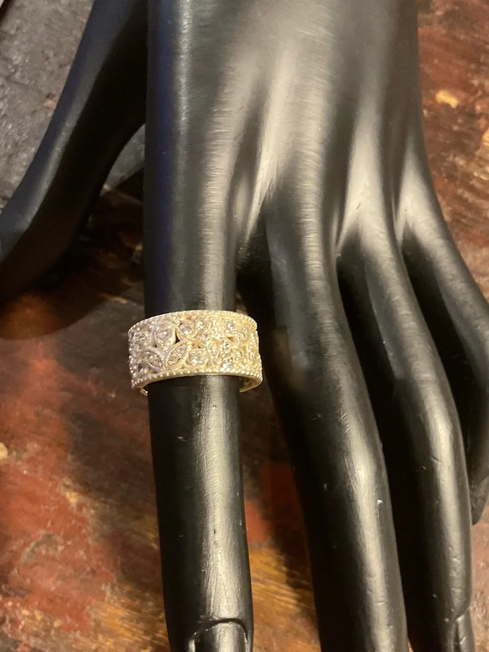 Sterling Silver Filigree Wide Band Eternity Ring size 5